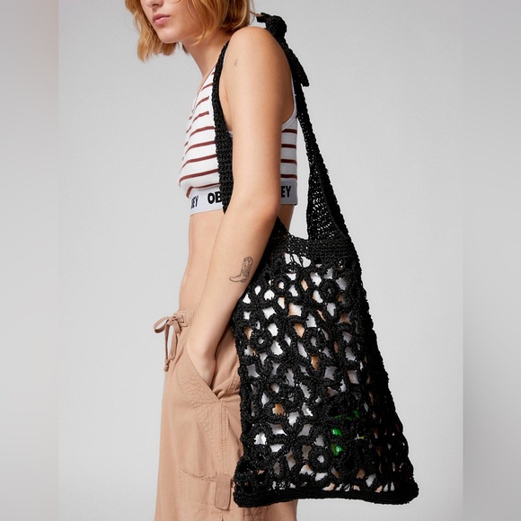 Urban Outfitters UO black raffia hobo woven bag purse farmers market new tags - Picture 3 of 8